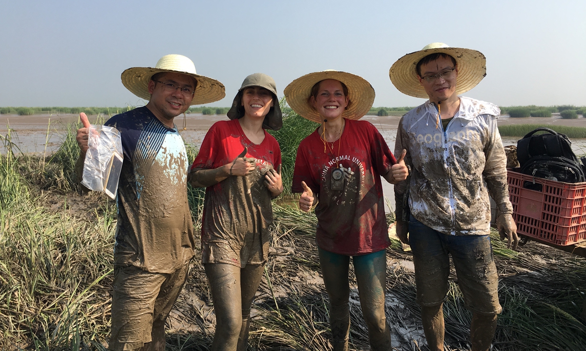 Chinese and Dutch scholars participate in a field trip on Chongming Island in suburban Shanghai. Photo: Courtesy of Institute of Estuarine and Coastal Research